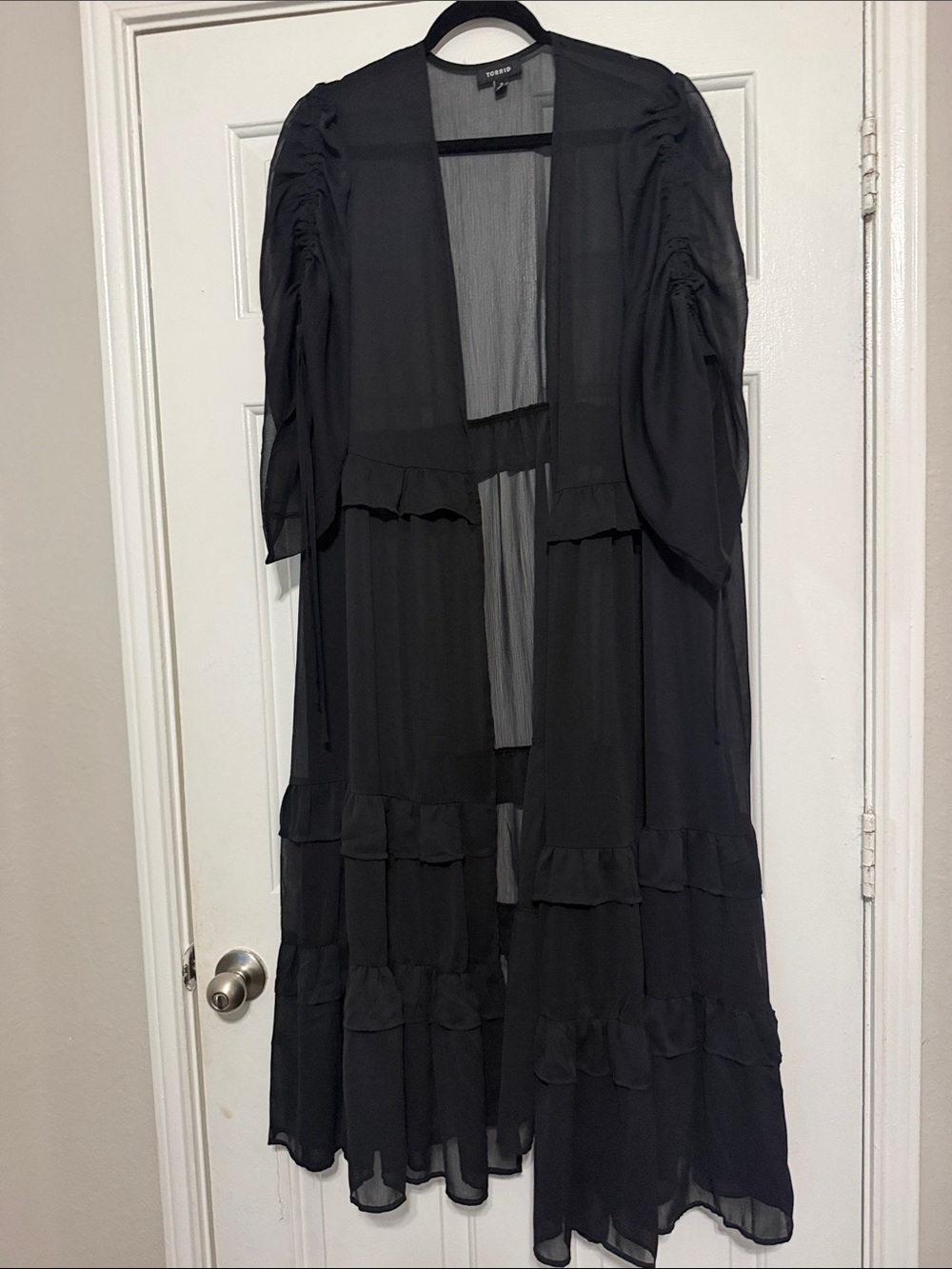 torrid Black Sheer Ruffle-Tier kimono
